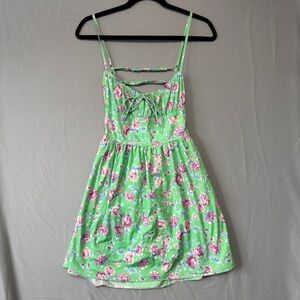 Zara Womens Babydoll Open Back Floral Midi Dress Size Medium Green Tropical